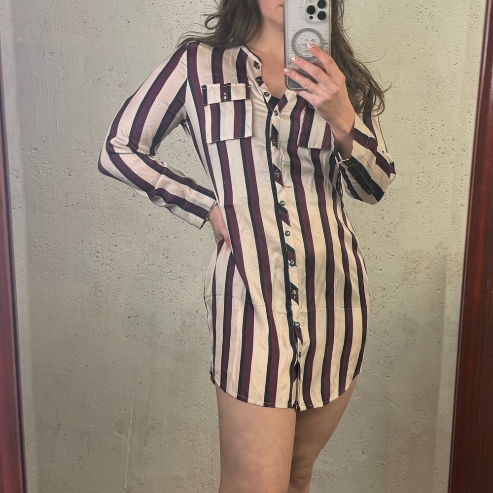 Chaser Striped Button-Up Shirt Dress Size Small New With Tags